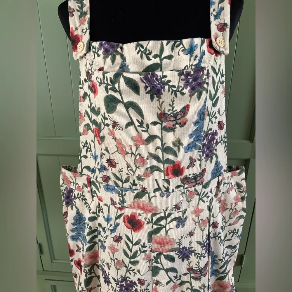 Cider Floral Corduroy Overalls w/ Adjustable Straps - Picture 2 of 4